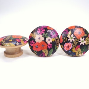 Floral Fabric Drawer Knobs: Eggplant Purple Flower Decor