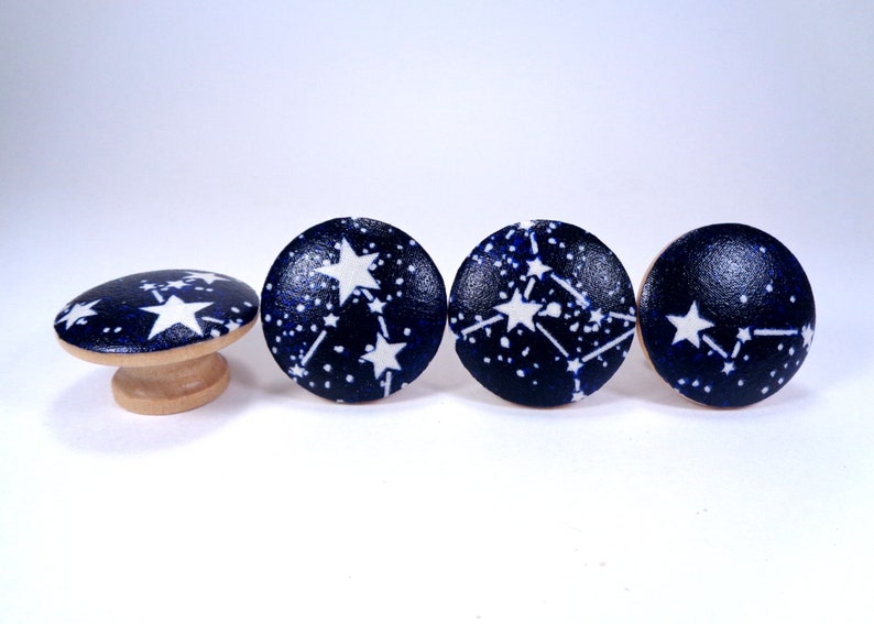 Glow in the Dark Stars Drawer Knobs, Outer Space Fabric Dresser Knobs, Space Nursery Decor, Sets image 1