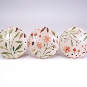 Meadow Floral Drawer Knobs, Nature Fabric Dresser Knobs, Botanical Decor, Sets image 2