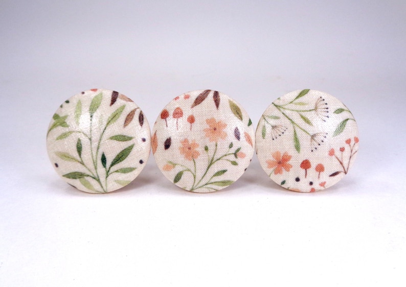 Meadow Floral Drawer Knobs, Nature Fabric Dresser Knobs, Botanical Decor, Sets image 2