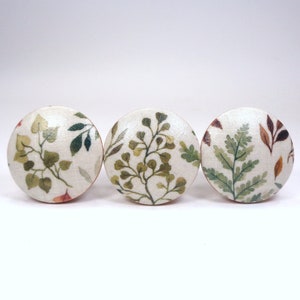 Forest Foliage Drawer Knobs, Nature Fabric Dresser Knobs, Leaves Ferns Woodlands Decor