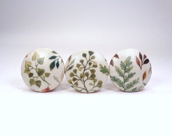 Forest Foliage Drawer Knobs, Nature Fabric Dresser Knobs, Leaves Decor, Sets