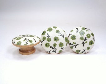 Blossoms Floral Drawer Knobs, Nature Fabric Dresser Knobs, Classic Decor, Sets