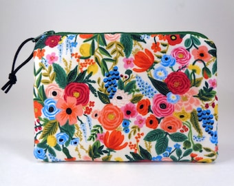 Rifle Paper Flowers Zipper Coin Pouch, Pink Floral Zipper Bag, Small Fabric Pouch