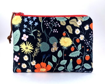 Rifle Paper Co Flowers Zipper Coin Pouch, Strawberry Floral Zipper Bag, Small Fabric Pouch