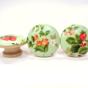 Strawberry Garden Drawer Knobs, Berries and Flowers Dresser Knobs, Botanical Nature Decor