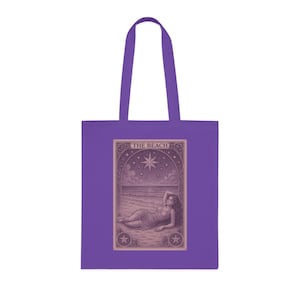 Tarot Inspired Cotton Tote Bag - Beach Carryall, Mystic Shopping Bag, Boho Reusable Tote, Fortune Telling Shoulder Bag, Witchy Canvas Tote