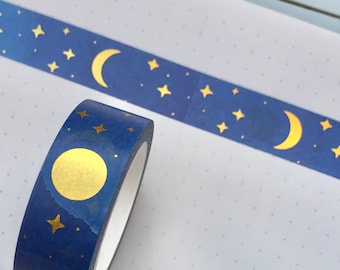 Taśma washi z fazami księżyca | Taśma maskująca księżyca | Uroczy papier firmowy do Bullet Journaling