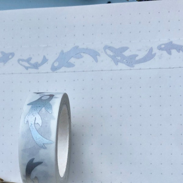 Cinta blanca Holo-Silver Koi Washi / Cinta de enmascaramiento Koi / Linda papelería para Bullet Journaling