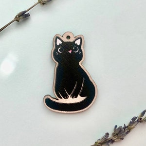 Lucky The Black Cat Cute Wooden Phone Charm / Keychain
