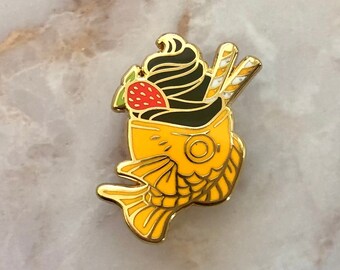 Black Sesame | Squid Ink | Charcoal Taiyaki Fish Ice Cream Hard Enamel Pin