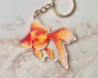 Clear Goldfish Double Sided Acrylic Keychain | fantail goldfish charm | cute painted accessory