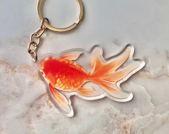 Clear Fantail Goldfish Double Sided Acrylic Keychain | fantail goldfish charm | cute painted accessory