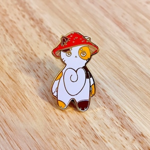 Calico Mushroom Cat Hard Enamel Pin | Cute Kitty Red Cap Mushroom