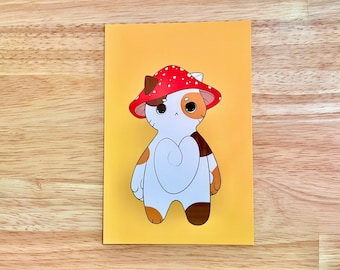Mushroom Kitty -  Cute Anime  Postcard Size Art Print