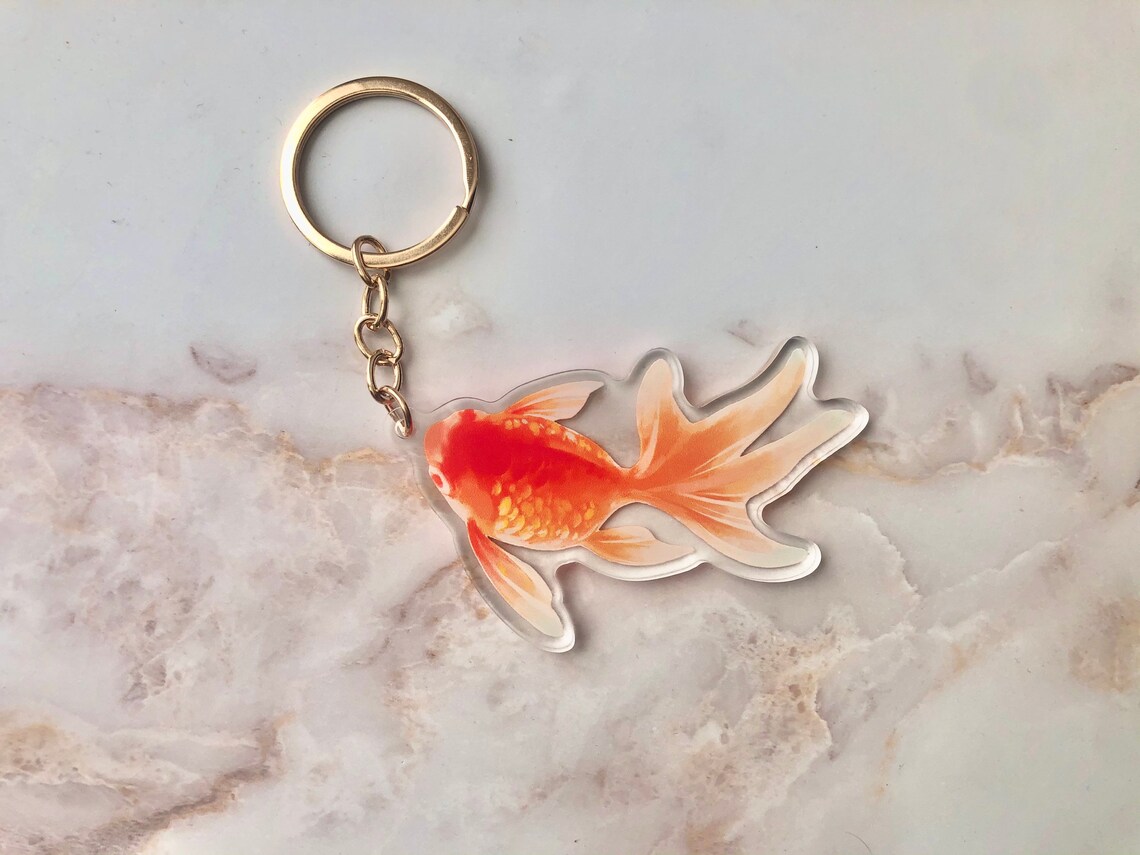 Clear Fantail Goldfish Double Sided Acrylic Keychain Fantail Etsy