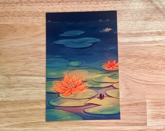 Waterlilies at Sunset - Cute Anime Postcard Size Art Print