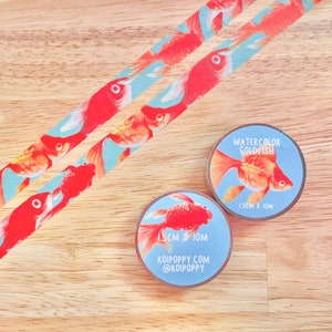 Watercolor Goldfish Washi Tape | Goldfish Patterned Masking Tape | Cute Stationery for Bullet Journaling
