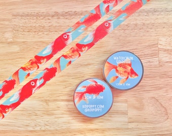 Watercolor Goldfish Washi Tape | Goldfish Patterned Masking Tape | Cute Stationery for Bullet Journaling