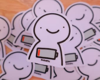 Low Battery Lil Guy Clear Sticker | Waterproof | Laptop Sticker