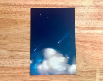 Wishing on Stars -  Cute Anime Postcard Size Art Print