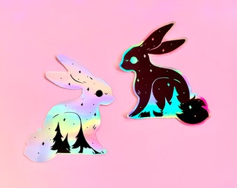 Day and Night Rabbits | Holographic Vinyl Sticker | Weatherproof Decal | Laptop Sticker