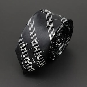 Music Necktie - Black with white music notation