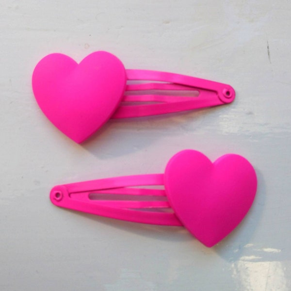 Heart Snap Hair Clips - Pack of 2 - Bright Pink