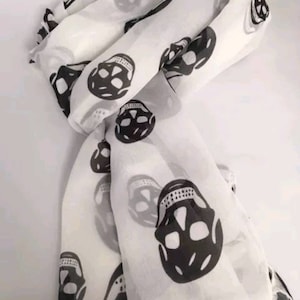 Skull print chiffon scarf - White with black skulls