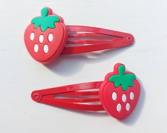 Strawberry Snap Hair Clips - Pack of 2 - Red