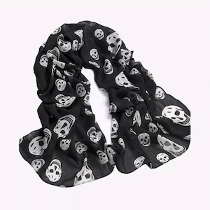 Skull print chiffon scarf - Black with white skulls