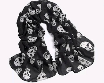 Skull print chiffon scarf - Black with white skulls