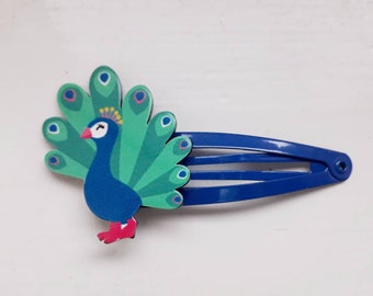 Peacock Snap Hair Clips - Pack of 2 - Blue