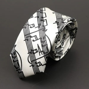 Music Necktie - White with black music notation