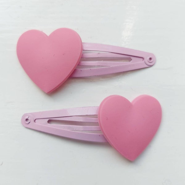 Heart Snap Hair Clips - Pack of 2 - Pale Pink