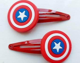 Captain America Large Shield Snap Hair Clips - Pack of 2 - Red