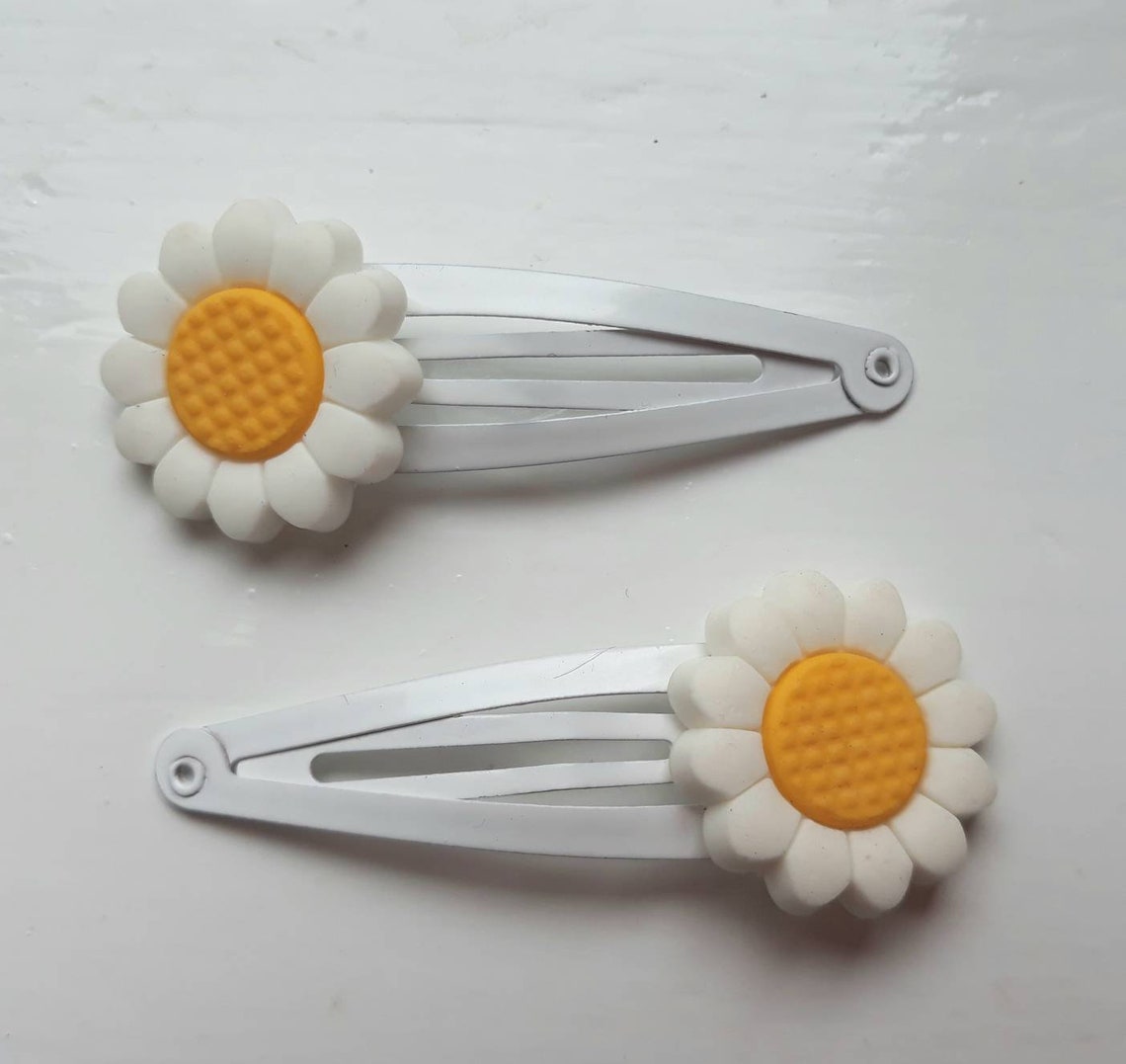 Daisy Snap Clips Pack of 2 White Etsy