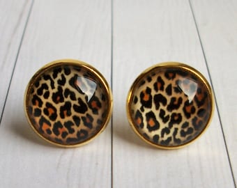 Leo Ohrringe Leopard Print Ohrstecker Gold