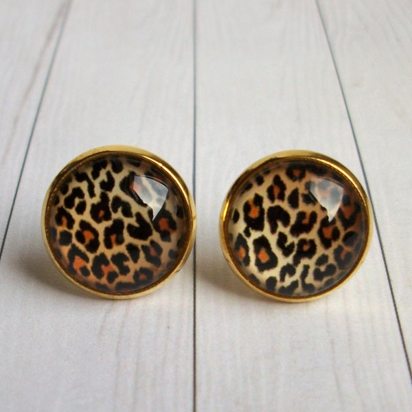 2 Größen Leo Ohrringe Leopard Ohrstecker Animalprint Gold Leo Ohrstecker Geschenk für Freundin