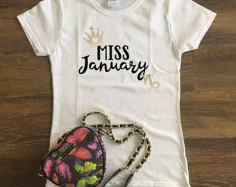 Birthday T-shirt - Miss January - Zodiac Sign