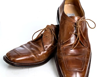Mercanti Fiorentini Leather Derby Dress Shoes Mens Black Square Toe ITALY Sz 11