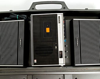 Vintage 1973 SONY TC-126 Portable Stereo Cassette Recorder Speakers With Case