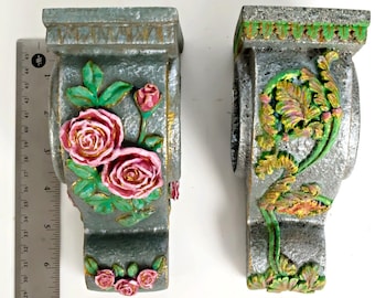 Set Of 2 Vintage Painted Corbel Curtain Rod Holders