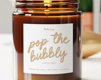 Pop The Bubbly Scented Candle: Celebratory Gift, Congratulations Gift Notes of Champagne | Orange Peel | Bitters