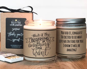 This is the Beginning of Anything You Want Candle Greeting - Graduation Gift | Congratulations Gift | New Endeavor Gift | Inspiration Gift