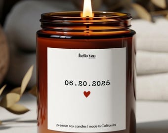 Personalized 1 Year Anniversary Gift for Boyfriend, Girlfriend, Husband, Wife, Custom Date Candle, Anniversary Keepsake