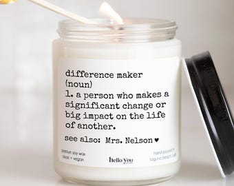 Summer break teacher gift | Personalized teacher appreciation | gift for teacher | Difference Maker definition Candle for End of year gift