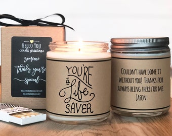 You're A Lifesaver Candle Gift - Thank You Gift | Appreciation Gift | Teacher Aid Gift | Candle Gift | Thank You Card | Scented Candle Gift