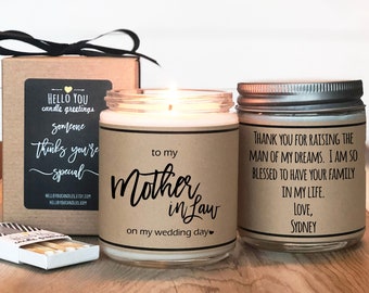 To my Mother In Law on my Wedding Day - Mother of the Groom Gift Candle |  Mother in Law Wedding Gift | Mother in Law Wedding Card