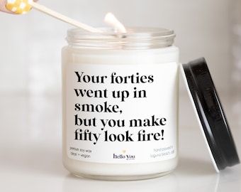 50th Birthday Gift Candle | Your forties went up in smoke | Funny Birthday Gifts | Birthday Candle | Milestone Birthday Gifts for Her